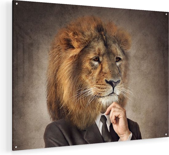 Peinture sur verre Artaza - Lion en costume - Tête de lion - 80x60 - Peinture sur plexiglas - Photo sur Glas