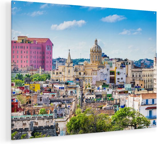 Artaza Glasschilderij - Havana Stad in Cuba - Plexiglas Schilderij - Foto op Glas