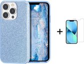 Apple iPhone 13 Pro Max Back Cover Telefoonhoesje | Blauw | TPU hoesje | Glitter + 1x Screenprotector
