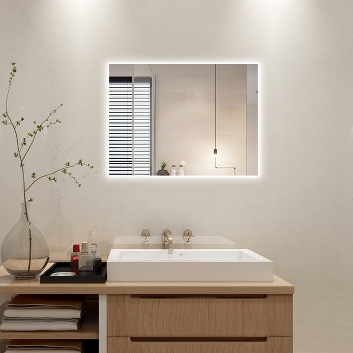 Badkamerspiegel met LED Verlichting - Dimbaar - Anti Condens Verwarming - 3 Licht Standen - 60 x 60 cm