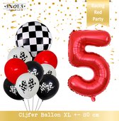 Cijfer Ballon 5 Jaar * Hoera 5 Jaar Snoes *Red Racing Formule 1 Verjaardag Set van 10 Ballonnen * 80 cm Verjaardag Nummer Ballon * Snoes * Verjaardag Versiering * Kinderfeestje * R