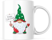 Kerst Mok met afbeelding: gnome met groene muts| Kerst Decoratie | Kerst Versiering | Grappige Cadeaus | Koffiemok | Koffiebeker | Theemok | Theebeker