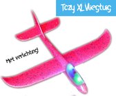 Tozy Zweefvliegtuig met verlichting Rood XL - EXTRA GROOT wegwerp vliegtuig foam - Speelgoed vliegtuig - stuntvliegers - vliegtuig kinderen - buitenspeelgoed - Vliegtuig van verhar