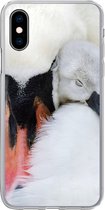 Geschikt voor iPhone X hoesje - Close-up van zwaan met jong - Siliconen Telefoonhoesje