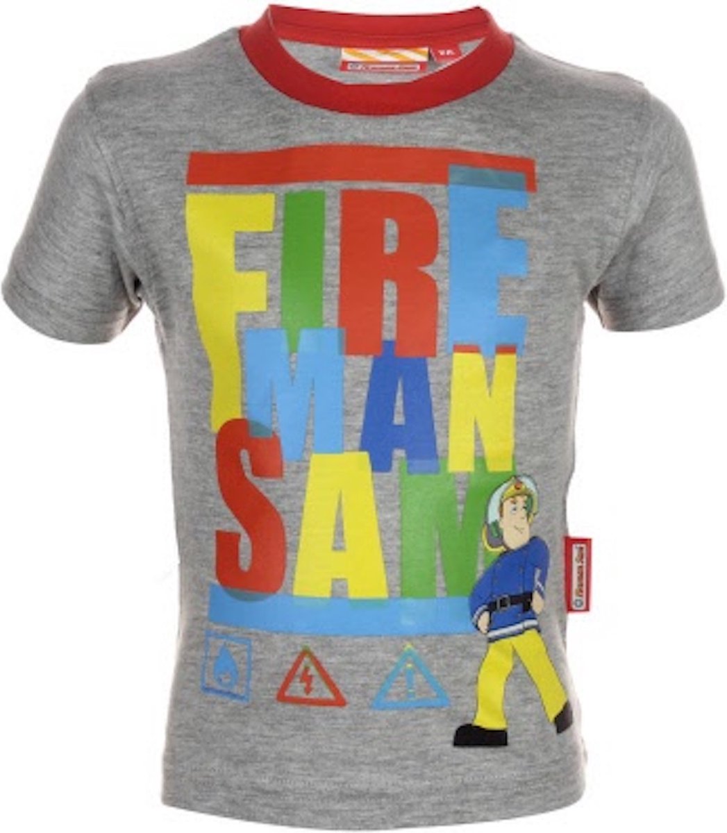 Grijs t-shirt van Brandweerman Sam maat 86/92, rode boord