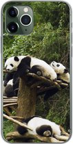 Geschikt voor iPhone 11 Pro hoesje - Panda's - Hout - Trap - Siliconen Telefoonhoesje