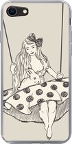 Geschikt voor iPhone SE 2020 hoesje - Meisje in polka-dot jurk met konijn - Siliconen Telefoonhoesje