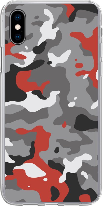 Telefoonhoesje Geschikt voor iPhone Xs Max hoesje - Camouflage patroon met rode accenten - Siliconen Telefoonhoesje - Verjaardag cadeau tiener