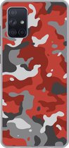 Geschikt voor Samsung Galaxy A51 hoesje - Rood met grijs camouflage patroon - Siliconen Telefoonhoesje