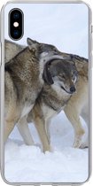 Geschikt voor iPhone Xs hoesje - Wolf - Europa - Sneeuw - Siliconen Telefoonhoesje