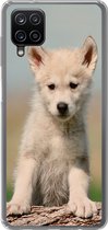 Geschikt voor Samsung Galaxy A12 hoesje - Wolf - Kind - Hout - Siliconen Telefoonhoesje