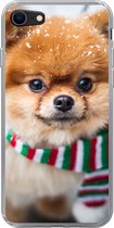 Geschikt voor iPhone SE 2020 hoesje - Hond - Sjaal - Sneeuw - Siliconen Telefoonhoesje