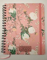 Grote agenda 2022 trendy bloemmotief 20 x 25 cm - kantoor - jaaragenda - planner