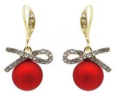 Kerst oorbellen oorhangers rode kerstbal met goudkleurig strikje ribbon en strass