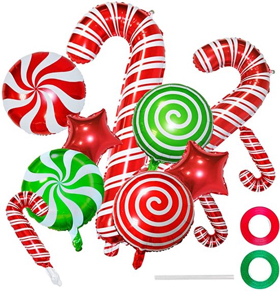 MagieQ 30 stuks Kerst Snoepjes Folie Ballonnen Candy balloons - Versiering - Decoratie - Kerstmis Versiering - Rood & Groen - Kerstversiering voor Binnen & Buiten - Feestversiering in Huis - Helium - Merry Christmas