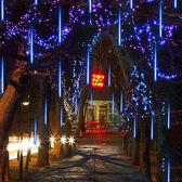 Meteordouche regenverlichting, led-ijspegellichten met hoge helderheid, waterdicht en gecamoufd, 30 cm, 10 buizen, 360 gloeilampen, voor kerstdecoratie, tuin, bruiloft, feest