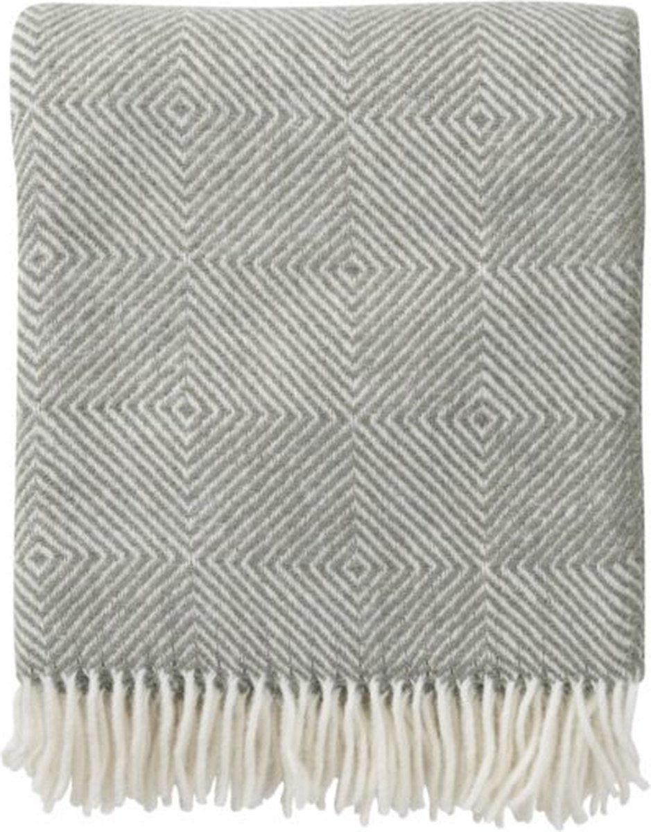 Klippan Yllefabrik Klippan - Gooseye - Green - Plaid - Woondeken - Recycled wol -Lamswol - 100% wol - Grijs - 130cm x 200cm