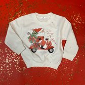 Foute kerst trui-kerstkleding voor kinderen rode kerstman op scooter met eigen naam-Maat 122/128