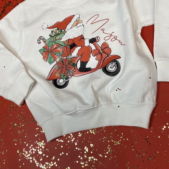 Foute Kerst trui-Kerstkleding voor kinderen rode kerstman op scooter met  eigen... | bol