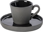 Costa Nova - Lagoa ecogres zwart - koffiekop en schotel - aardewerk - H 6 cm