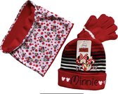 Disney Minnie Mouse set / winterset - 3-delig - muts + handschoenen + colsjaal - rood - maat 52 cm (3-6 jaar)