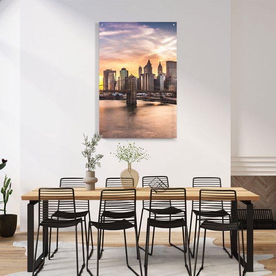 Artaza Glasschilderij - Brooklyn Bridge Brug In New York - 70x105 - Plexiglas Schilderij - Foto op Glas