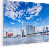 Artaza Glasschilderij - Erasmusbrug Aan Het Water In Rotterdam - 100x80 - Groot - Plexiglas Schilderij - Foto op Glas