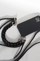 bebeautiful zwart telefoonhoesje met lange koord en mat zwarte handketting IPhone 12
