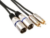 HQ-Power XLR-RCA kabel, 2 x XLR 3-polig, 2 x RCA mannelijk, 1 m, perfect voor geluidsoverdracht