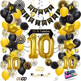 Fissaly Décoration de Fête pour le 10ème Anniversaire - Ballons - Garçon & Fille - Noir et Or