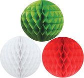 Kerstversiering set van 6x papieren kerstballen 10 cm groen wit en rood - Kerst decoratie bollen/ballen