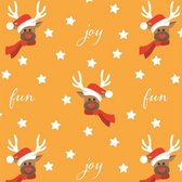 1x Rollen Kerst inpakpapier/cadeaupapier oker geel/rendieren fun 2,5 x 0,7 cm - Luxe papier kwaliteit kerstpapier - Kerstmis