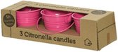 Set van 3x stuks anti muggen Citronella kaarsjes in roze zinken potje - Geurkaarsen citrus geur - Anti-muggen kaarsen
