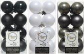 48x Stuks kunststof kerstballen mix zwart/antraciet grijs/wit 4 cm - Kleine kerstballetjes - Kerstboomversiering