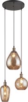 Design hanglamp Verona met amber glas met bolling detail, 3-lichts
