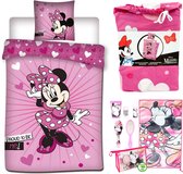 Disney Minnie Mouse Proud - Dekbedovertrek - Eenpersoons - 140 x 200 cm - Polyester- Roze , incl. Minnie Mouse vakantieset - toiletset - 6 delig