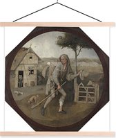 Posterhanger incl. Poster - Schoolplaat - The pedlar - schilderij van Jheronimus Bosch - 40x40 cm - Blanke latten