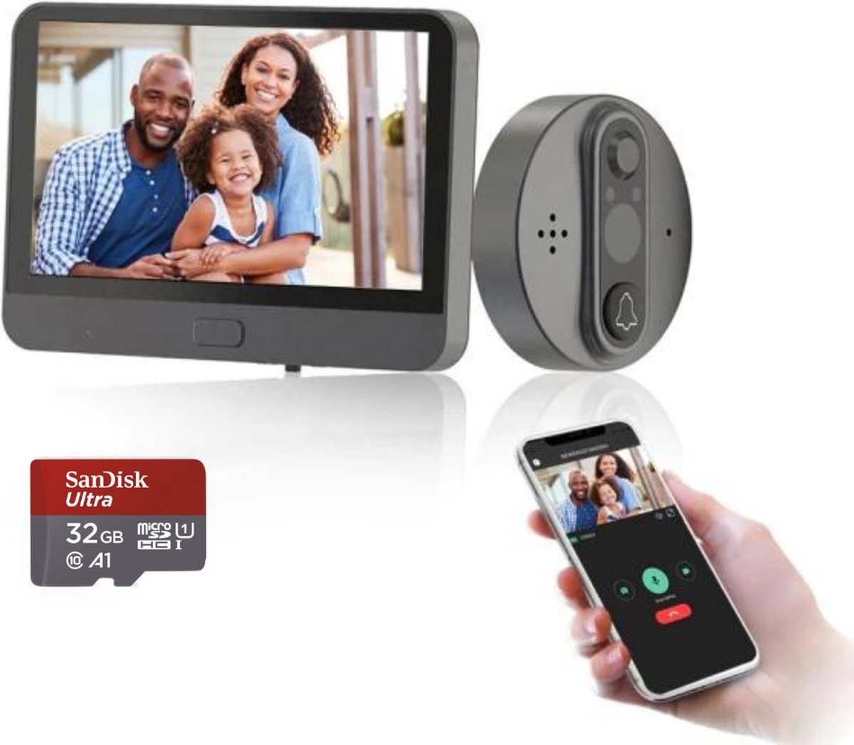 Vitafa ® Draadloze video deurbel - Bewegingsdetectie - Smart Home Video Intercoms - Camera met WiFi - Tuya 1080P Camera- 32Gb