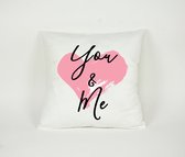 Kussensloop You en Me Roze Hart Liefde - Kussenhoes - Sierkussen - Valentijn Cadeau - Kinderkamer - 45x45cm - Exclusief Vulling - PillowCity