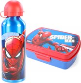 Spiderman lunchset broodtrommel + aluminium drinkfles Blauw | Lunchbox kinderen LS24