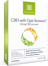 Healthspan CBD met Opti-kurkuma 30 capsules | Hoogwaardige combinatie met 5mg CBD-olie & 250mg Opti-kurkuma | Vitamine D toegevoegd | Vegetarisch