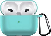 Airpods 3 Hoesje Case Siliconen Hoes Geschikt voor Apple AirPods 3 Case Hoesje Met Clip - Mint Blauw