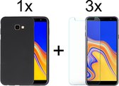 Samsung J4 Plus 2018 Hoesje - Samsung Galaxy J4 Plus 2018 hoesje zwart siliconen case cover - 3x Samsung J4 Plus 2018 Screenprotector