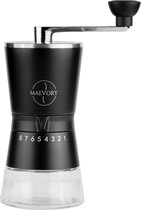 Maevory Handmatige koffiemolen - Inclusief 2 luchtdichte voorraadpotjes - Handmatige bonenmaler - Kruidenmolen - Koffiemaler met 8 standen - Coffee Grinder - Mat Zwart