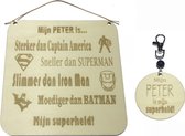 Sleutelhanger en tekstbord mijn Peter is...| SUPERHELDEN | zwart| liefste peter | coolste peter | peter vragen | peter worden