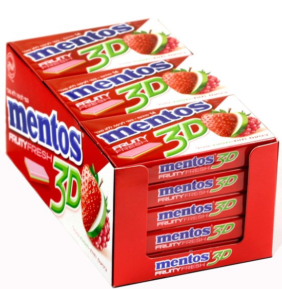 Mentos Fruity Fresh 3 Aardbei kauwgom - 12 pakjes