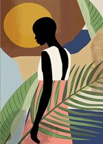 Allernieuwste Canvas Minimalistische Afrikaanse Vrouw in Zon - Minimalisme - Kleur - 60 x 90 cm