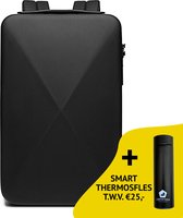Bange Rugtas - 14 inch - Laptop Rugzak  - USB-aansluiting - Krasbestendig - Waterafstotend - Zwart - Incl. Smart Thermosfles