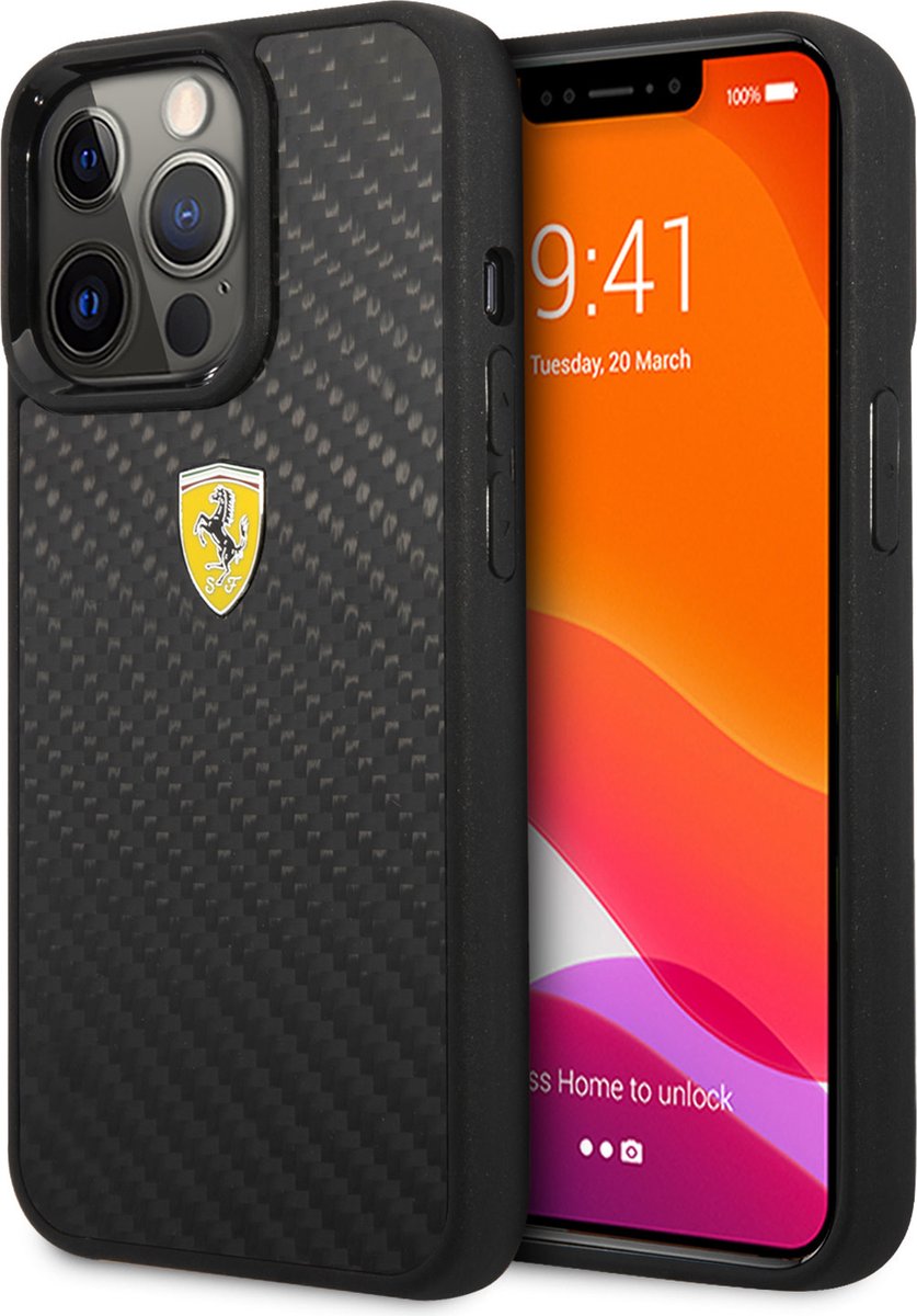 iPhone 13 Pro Backcase hoesje - Ferrari - Effen Zwart - Carbon