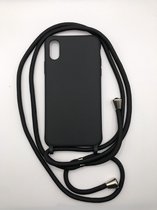 Hoogwaardige Siliconen Backcover met Koord - Geschikt voor iPhone X/10 iPhone XS - Premium Kwaliteit TPU Siliconen backcover zwart (Past Alleen X/10 - XS)